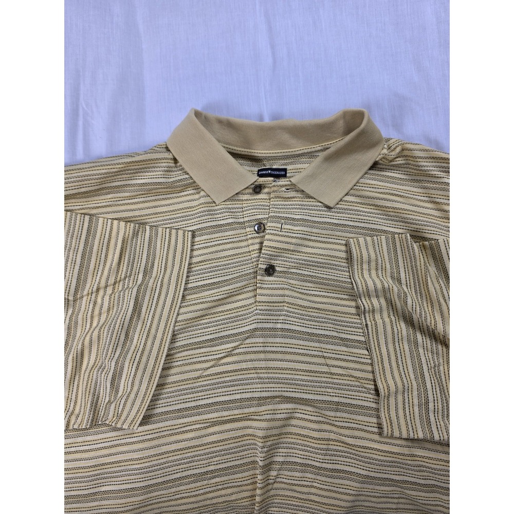 Pebble Beach Polo Shirt Mens 2XL Beige Striped Luxury Performance Cotton Golf